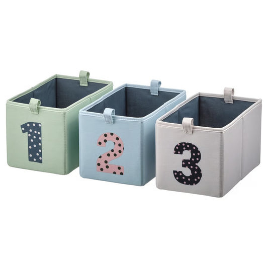 Barndröm Box, Set of 3, Green-Blue/Beige (17x27x17 cm) - IKEA