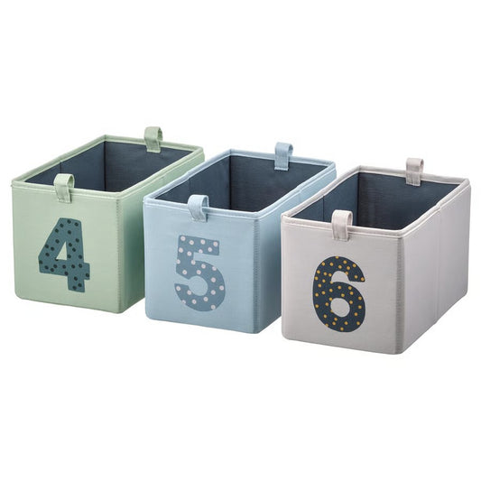 Barndröm Box, Set of 3, Green-Blue/Beige (17x27x17 cm) - IKEA