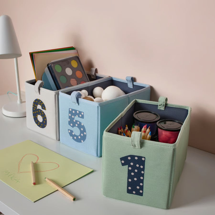 Barndröm Box, Set of 3, Green-Blue/Beige (17x27x17 cm) - IKEA