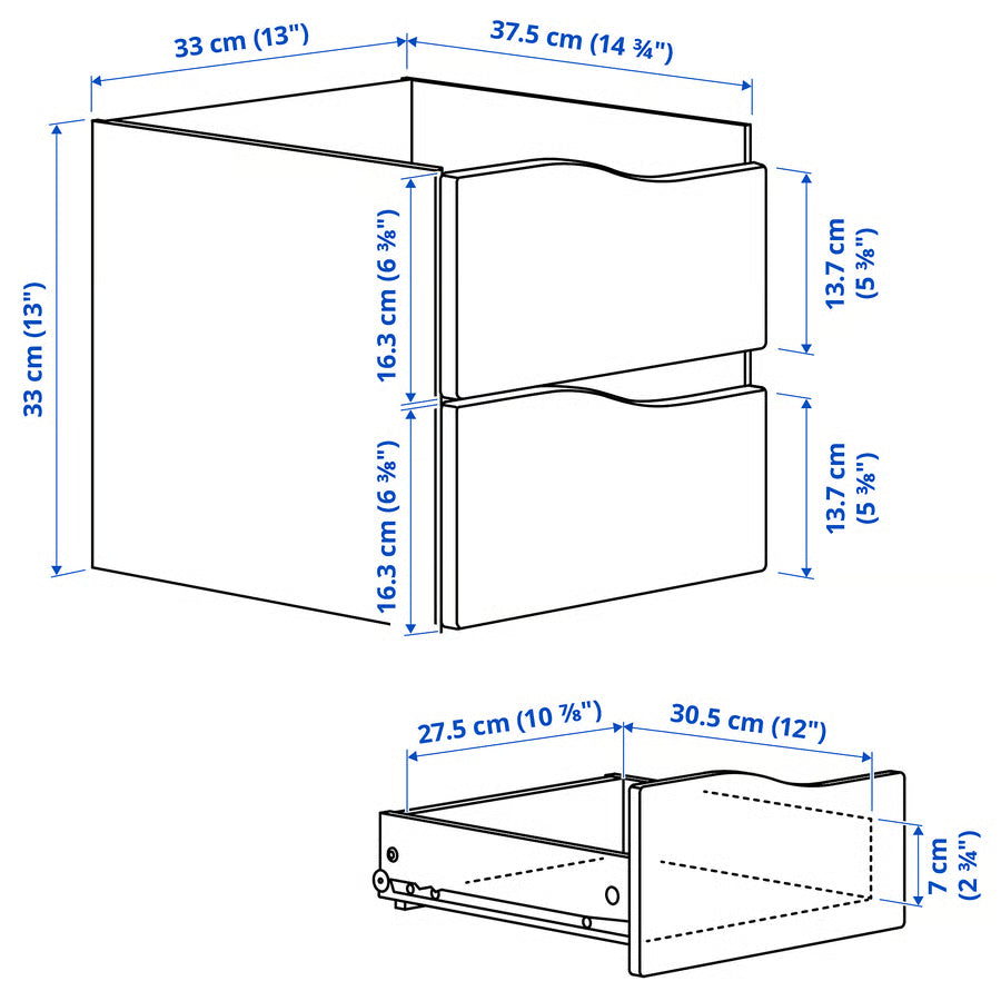 Kallax Designer Insert, Wave-Front Dual Drawers – Sky Mist (33x33 cm)