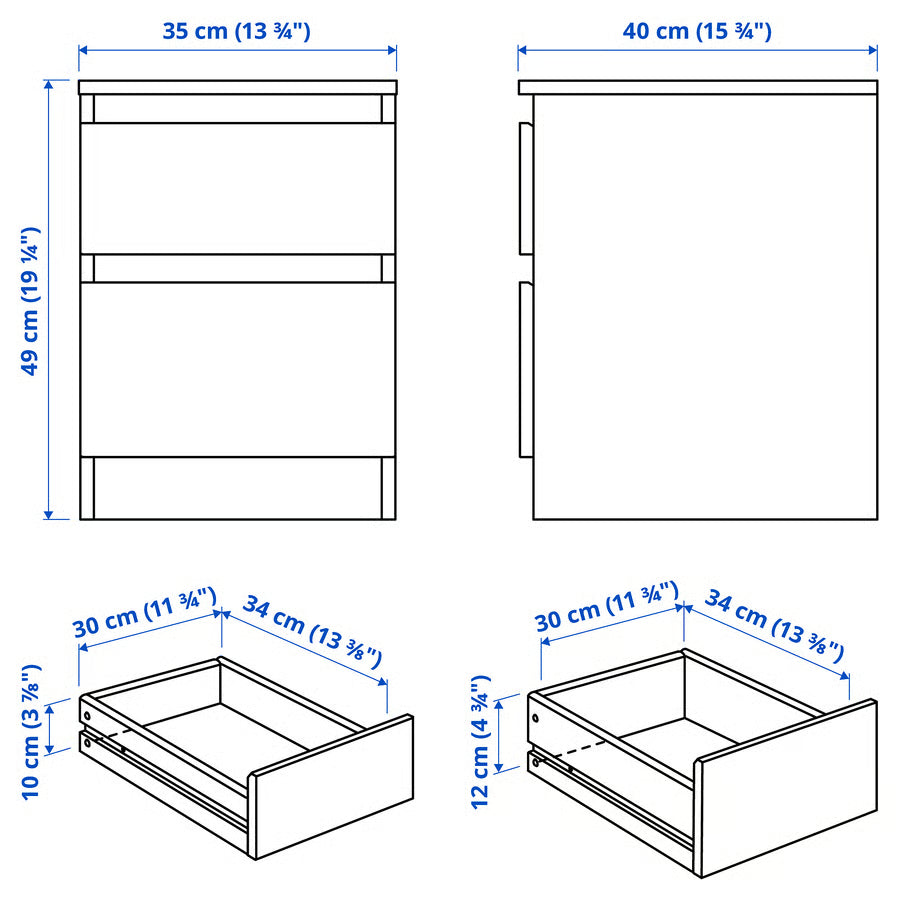 Kullen Compact Chest, Dual-Drawer Storage – White (35x49 cm) - IKEA